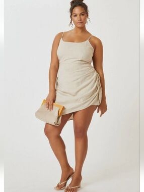 Flat White For Anthropologie, Side Ruched Mini Dress, Sz XL, Euc